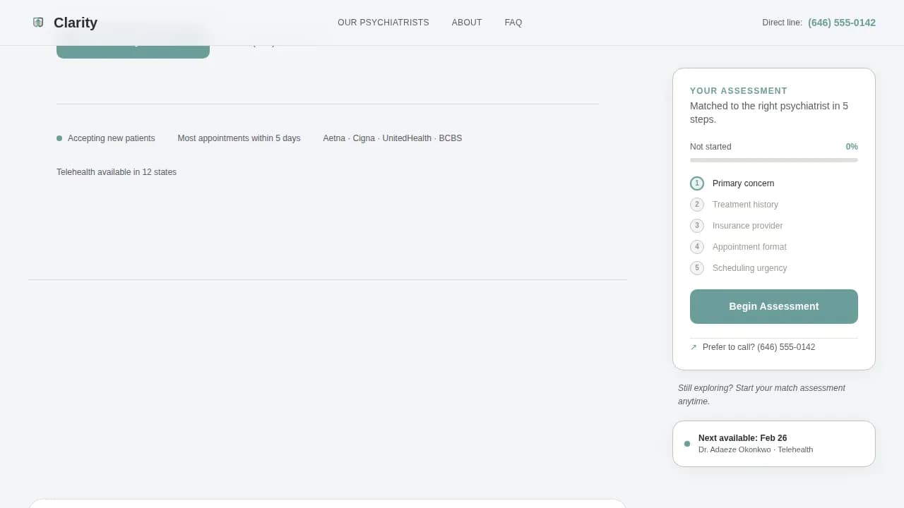 Mindcare — Expert Psychiatrist Booking Landing Page Template