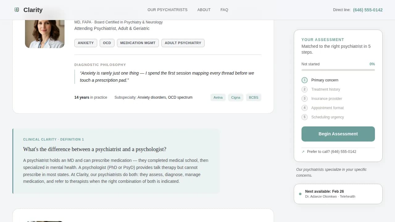 Mindcare — Expert Psychiatrist Booking Landing Page Template