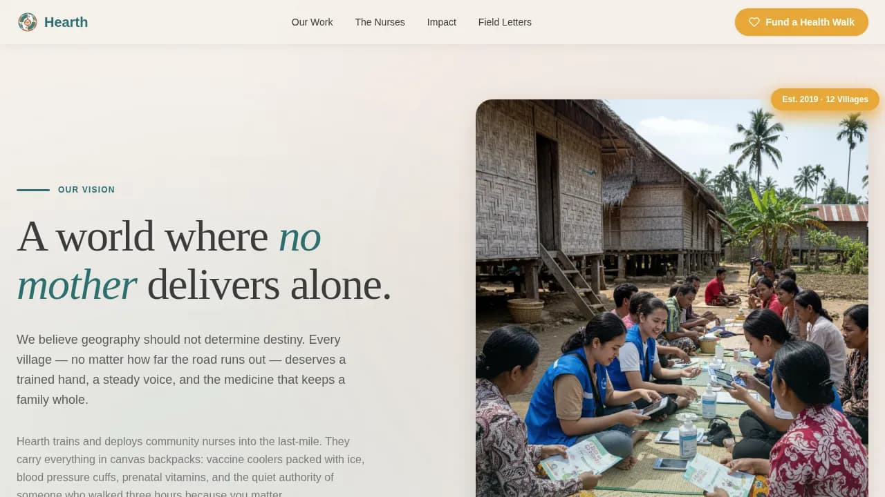 Hearth - Community Health Outreach NGO Landing Page Template