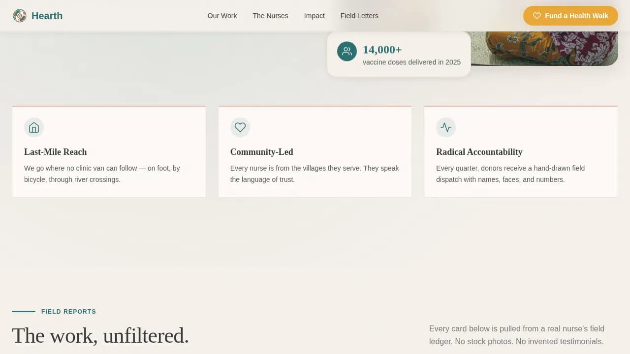 Hearth - Community Health Outreach NGO Landing Page Template