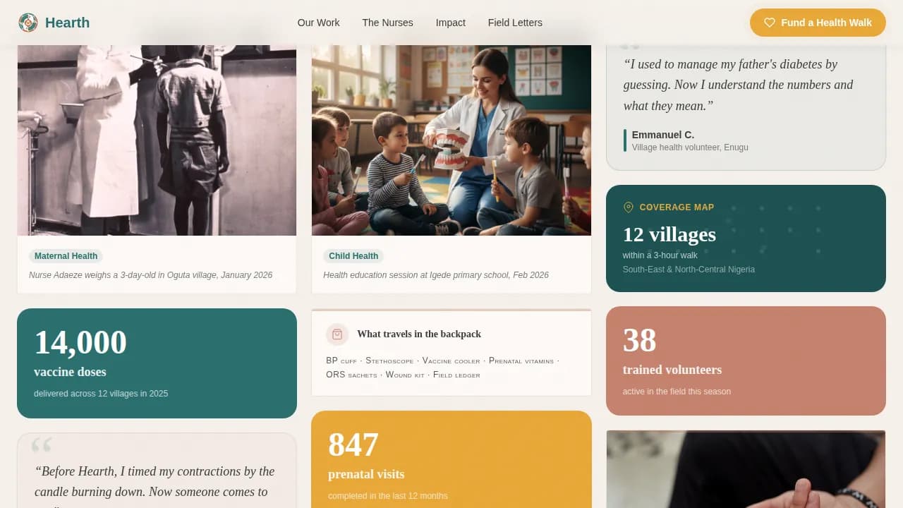 Hearth - Community Health Outreach NGO Landing Page Template