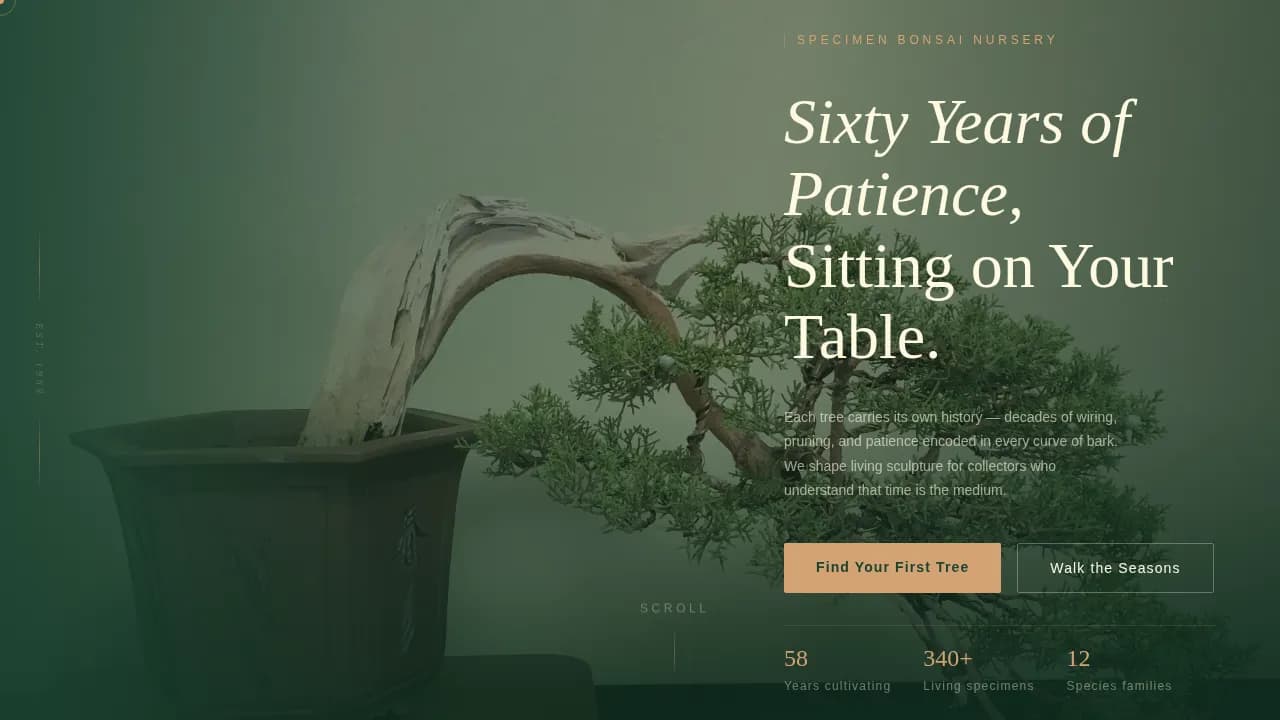 Bonsai — Heritage Living Sculpture Nursery Landing Page Template