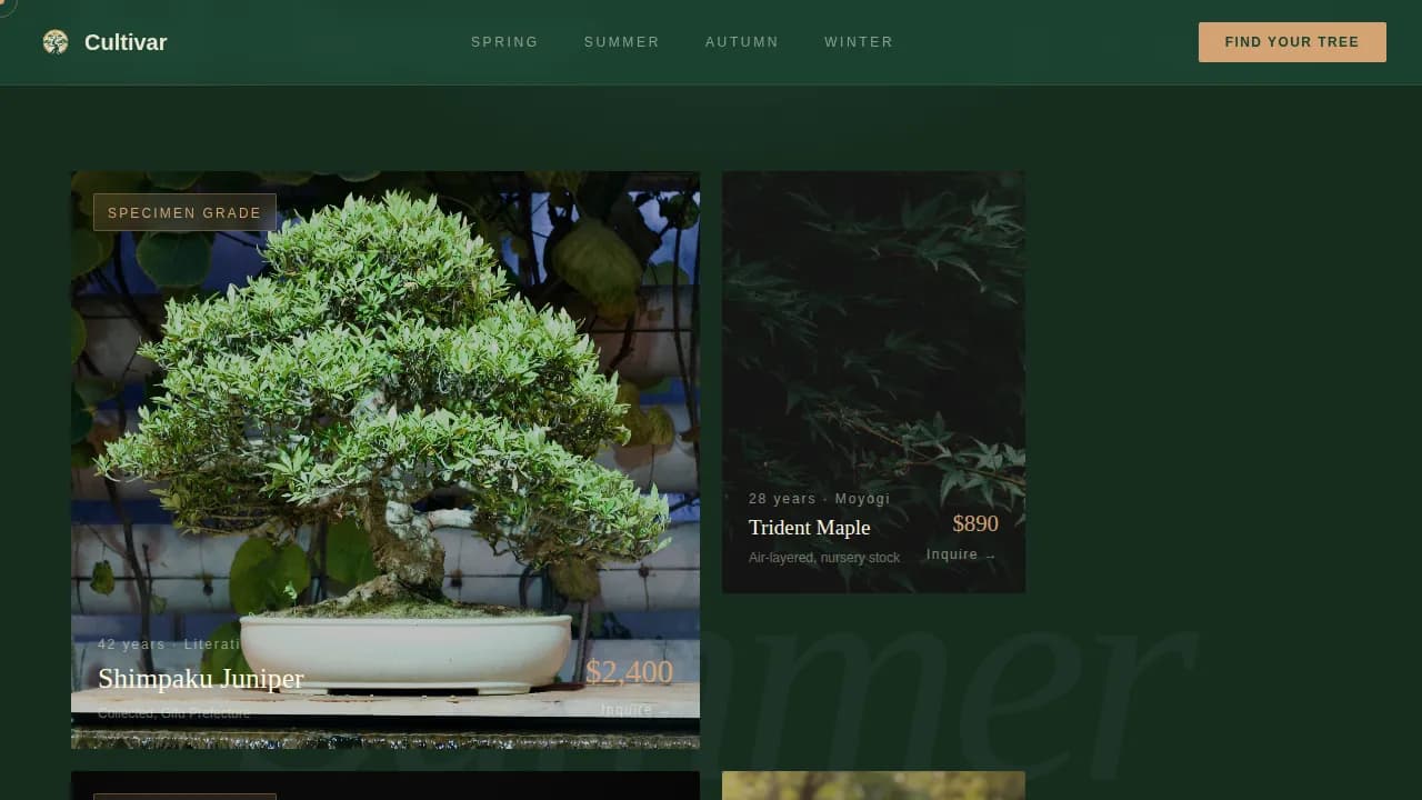 Bonsai — Heritage Living Sculpture Nursery Landing Page Template