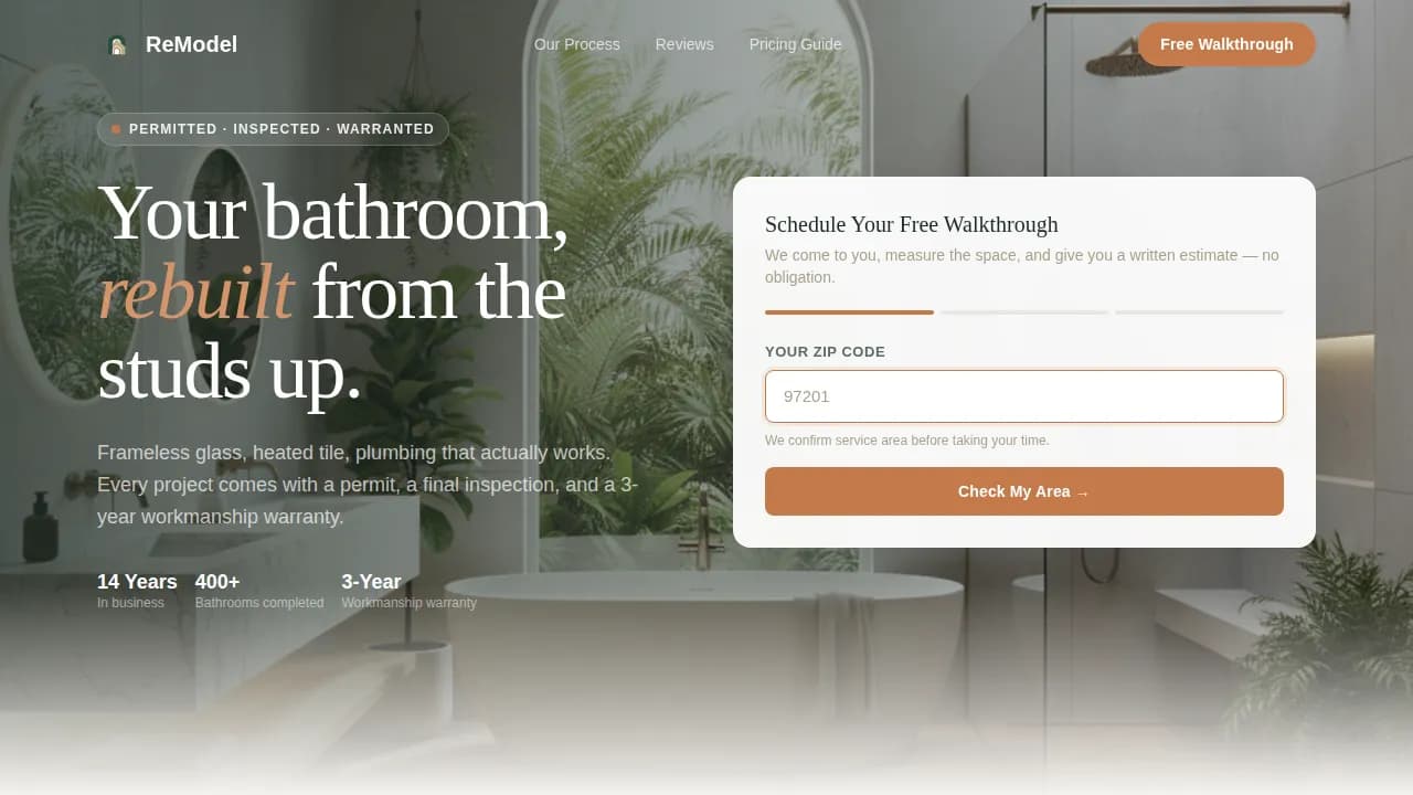 Bathroom Renovation Booking Website Template