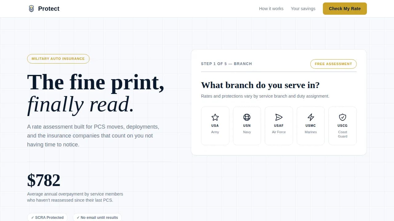 Military Service Member Insurance Professional Website Template