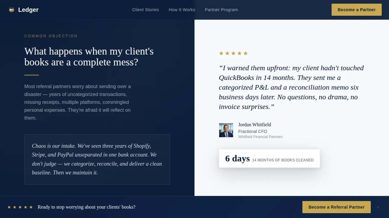 Tally — Trusted Bookkeeping Testimonials Landing Page Template