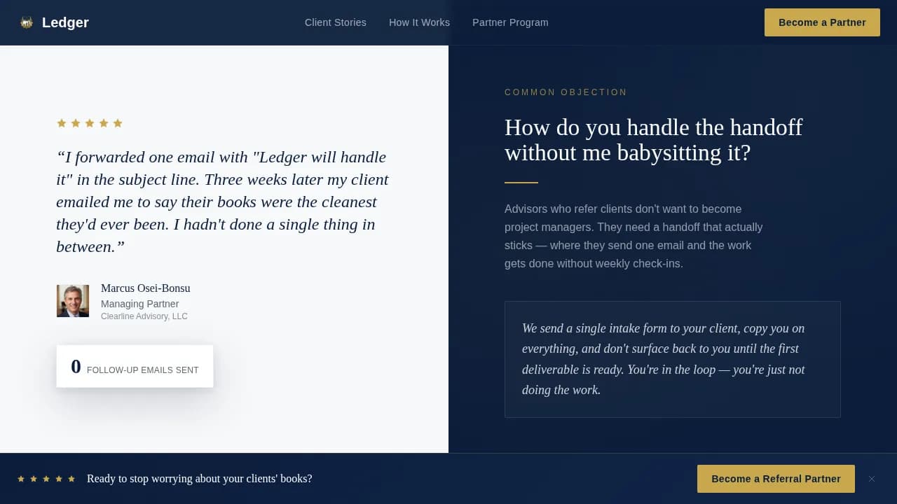 Tally — Trusted Bookkeeping Testimonials Landing Page Template