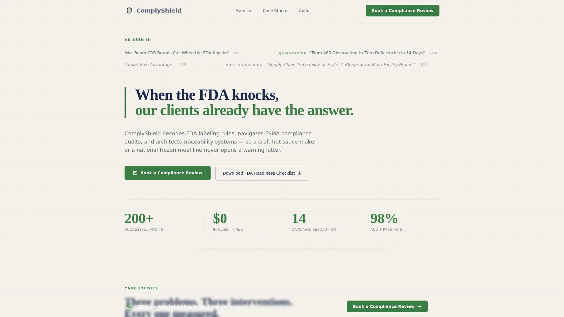 Safeguard — Regulatory Food Service Consulting Landing Page Template