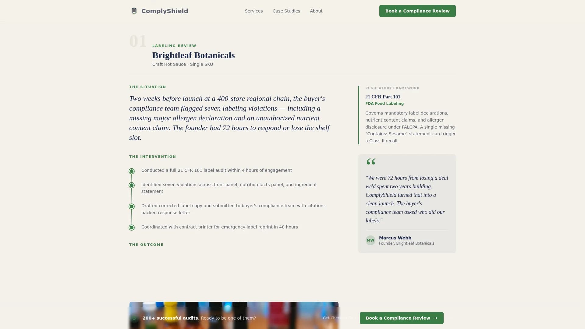 Safeguard — Regulatory Food Service Consulting Landing Page Template