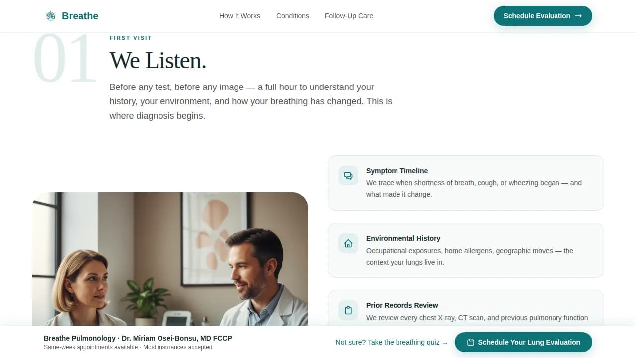 Pulmonologist Practice Website Template — Patient Trust Journey