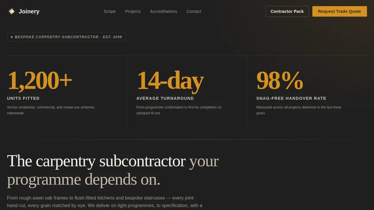 Timber — Expert Carpentry Contractor Landing Page Template