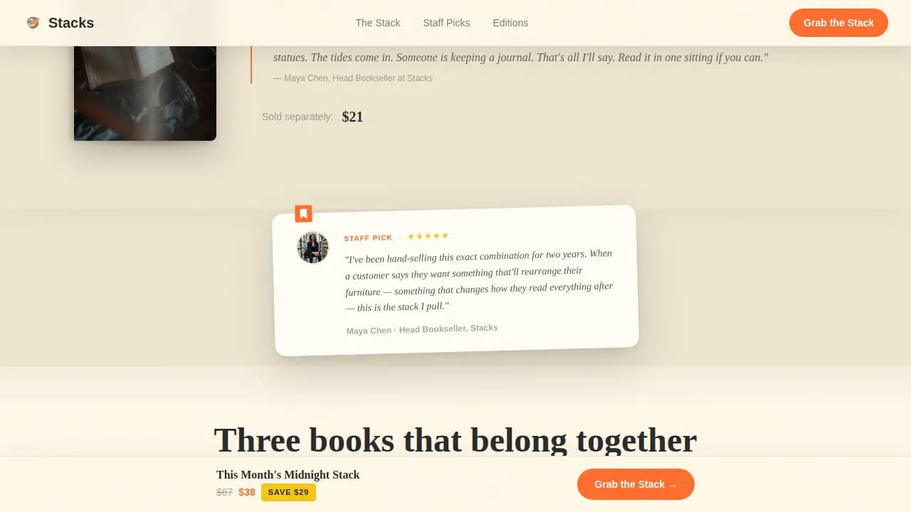 Stacks — Indie Bookshop Collection Landing Page Template
