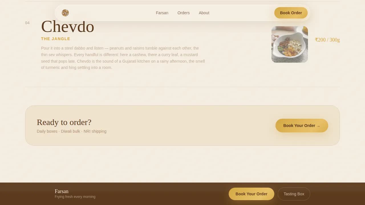 Farsan — Artisanal Snack Marketplace Landing Page Template