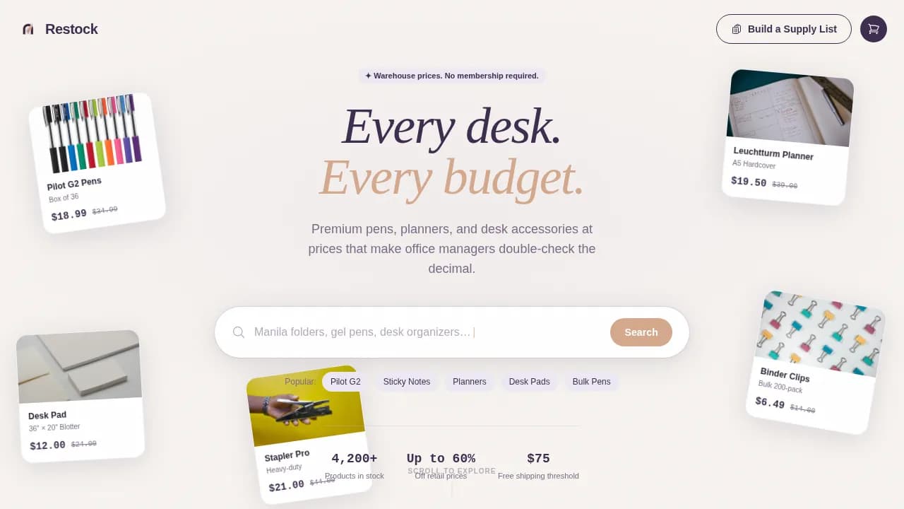 Restock — Premium Office Supplies Landing Page Template