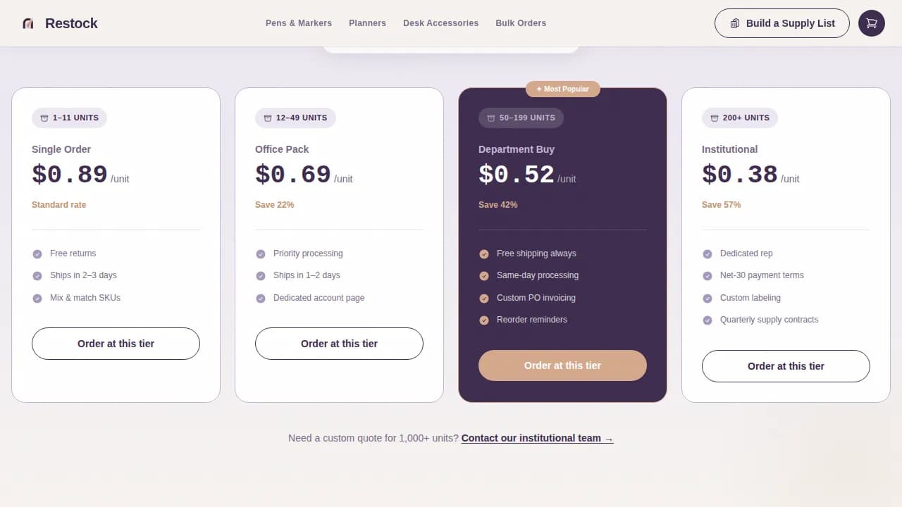 Restock — Premium Office Supplies Landing Page Template
