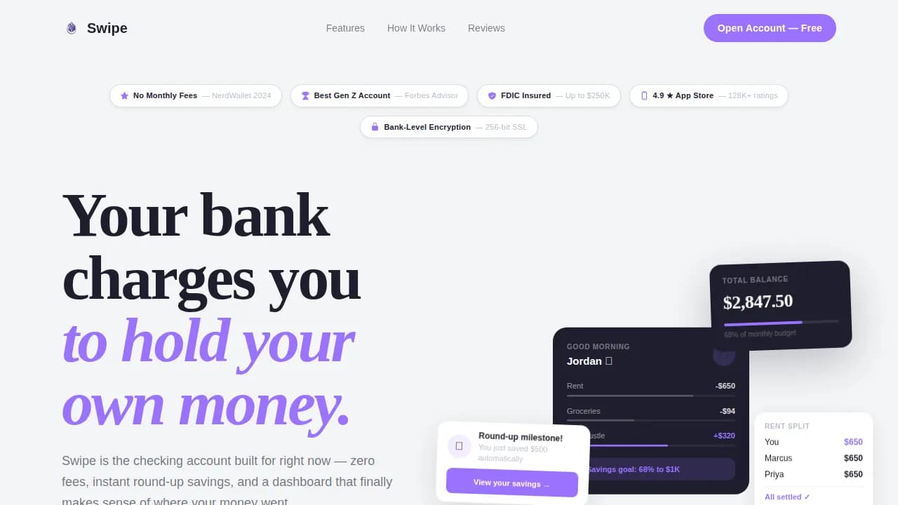Swipe — Millennial Banking Guide Landing Page Template