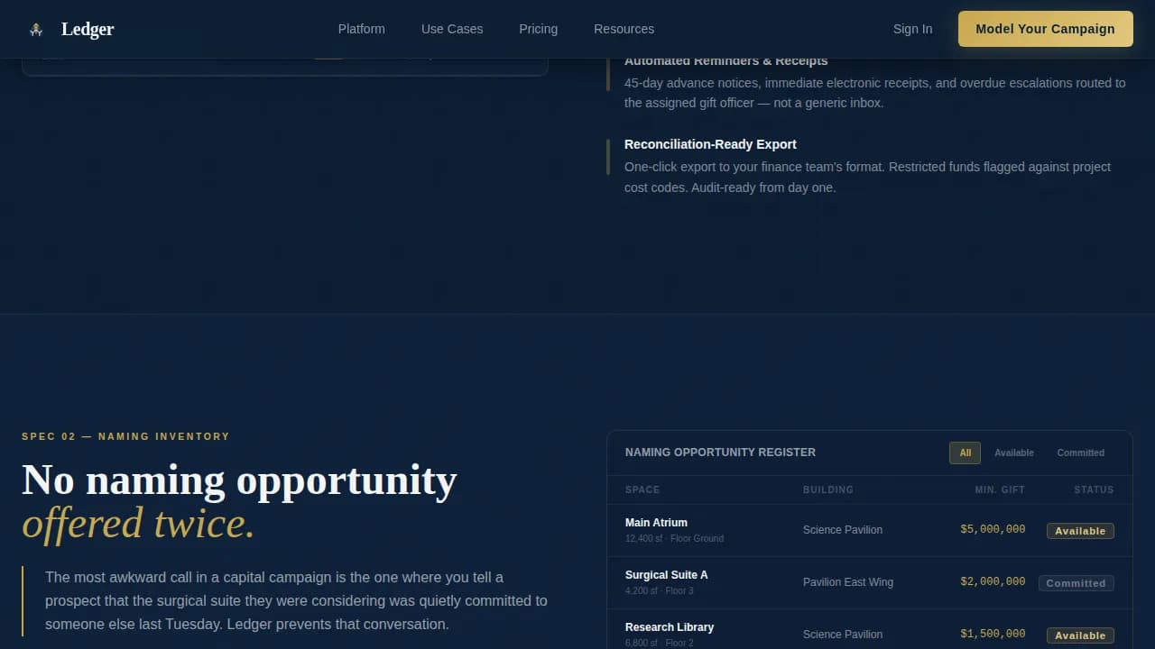 Ledger — Progressive Fundraising Platform Landing Page Template