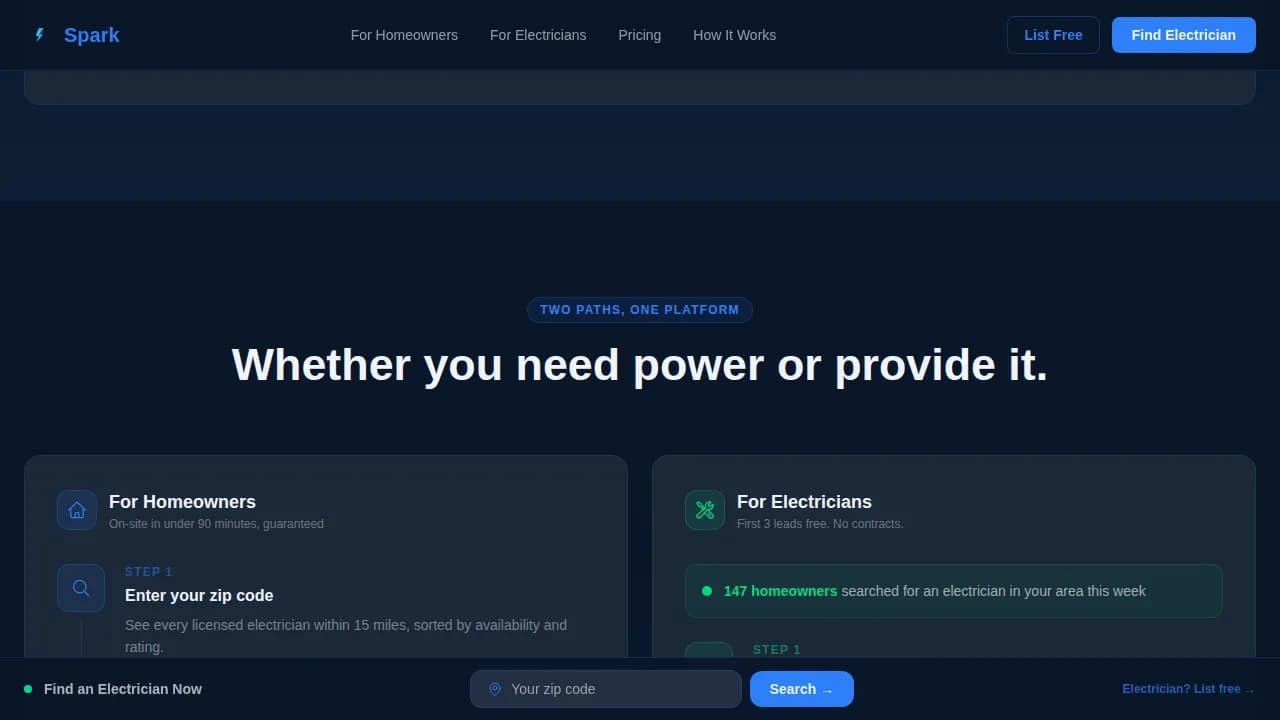 Spark — Expert Electrical Services Landing Page Template