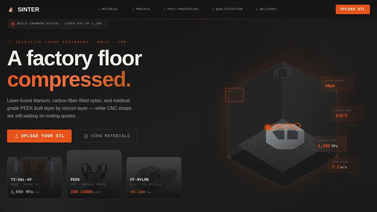 Sinter — Expert 3D Manufacturing Landing Page Template