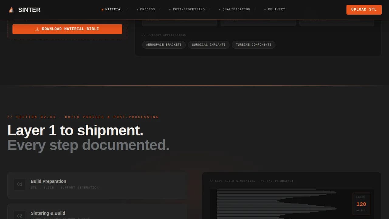 Sinter — Expert 3D Manufacturing Landing Page Template