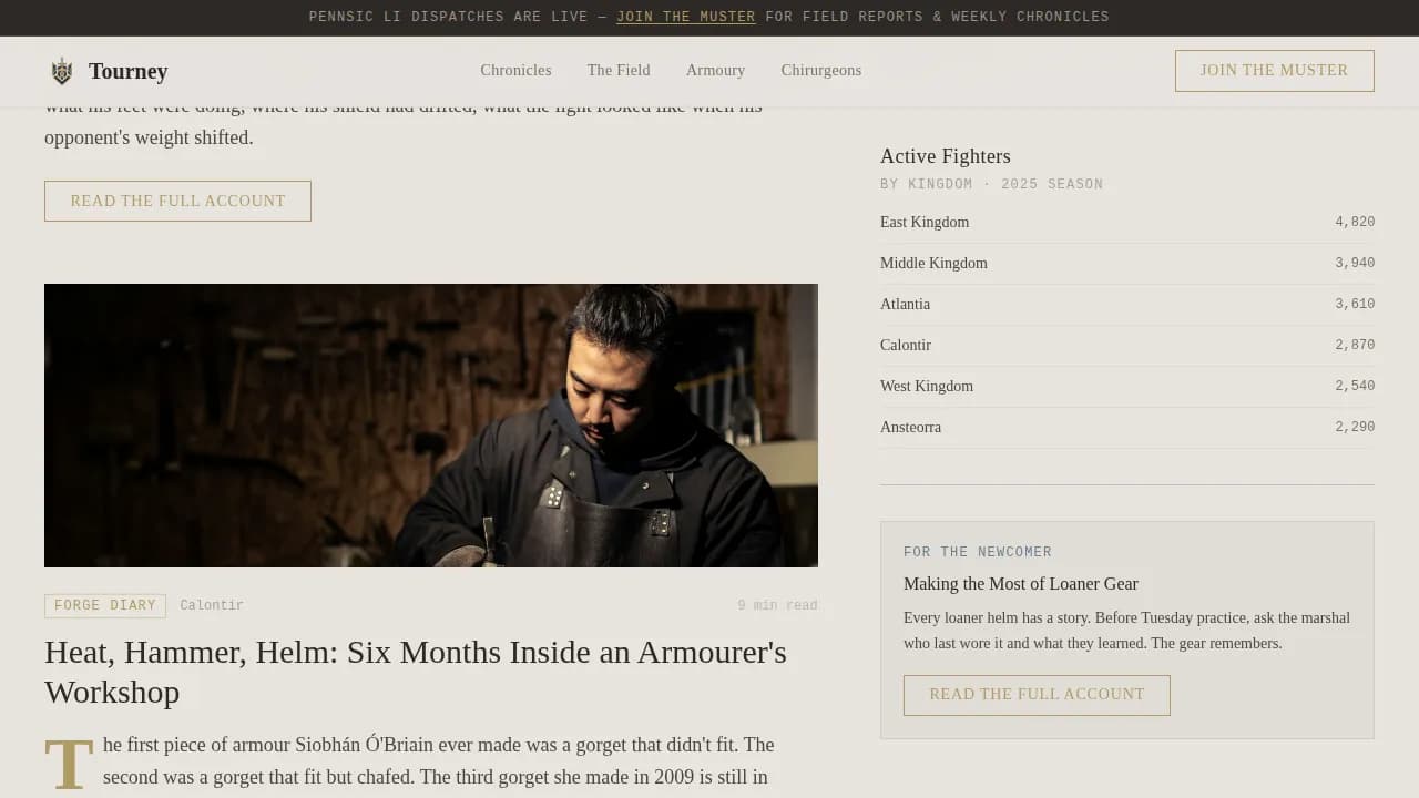 Tourney — Immersive Combat Experience Landing Page Template