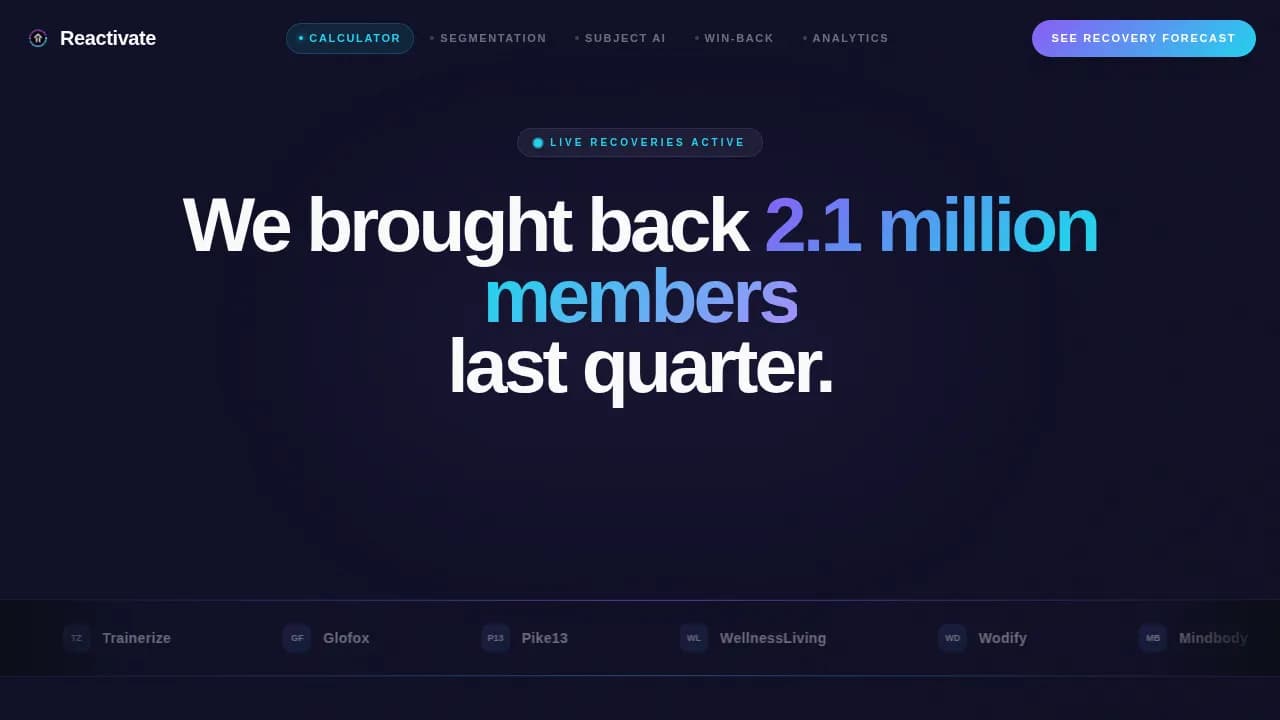 Reactivate - AI-Powered Fitness Re-Engagement Email Platform Landing Page Template