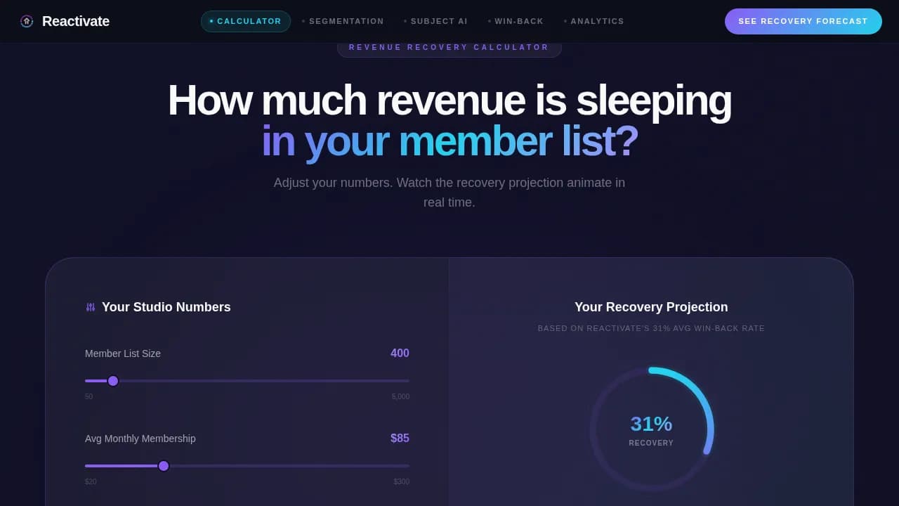 Reactivate - AI-Powered Fitness Re-Engagement Email Platform Landing Page Template