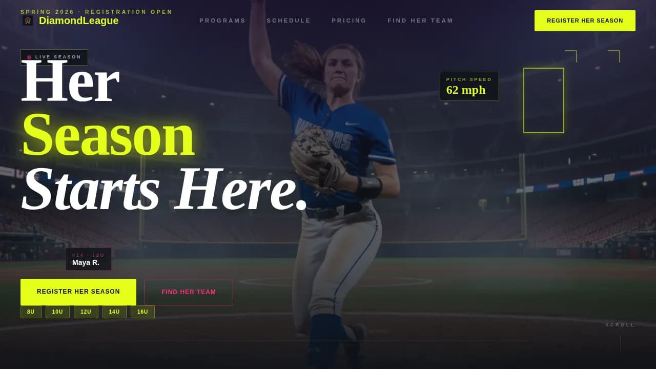 Diamond — Youth Softball League Landing Page Template