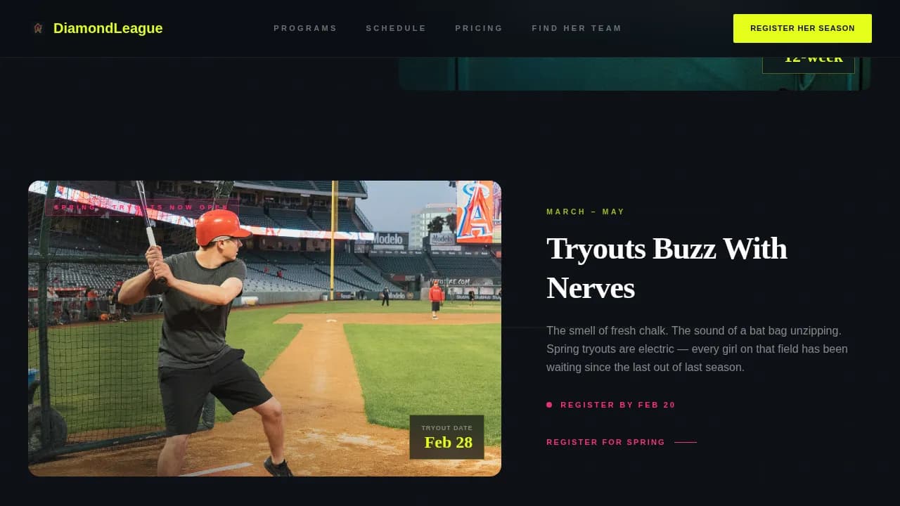 Diamond — Youth Softball League Landing Page Template