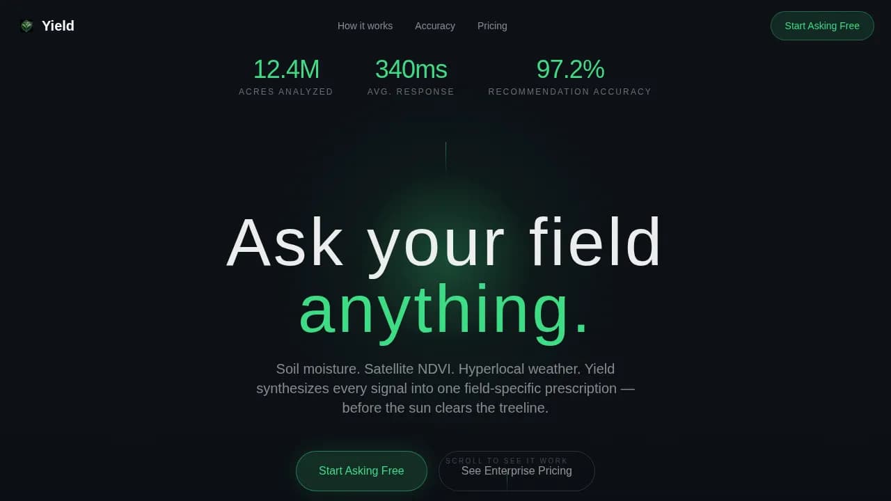 Yield — Intelligent Agronomy Platform Landing Page Template