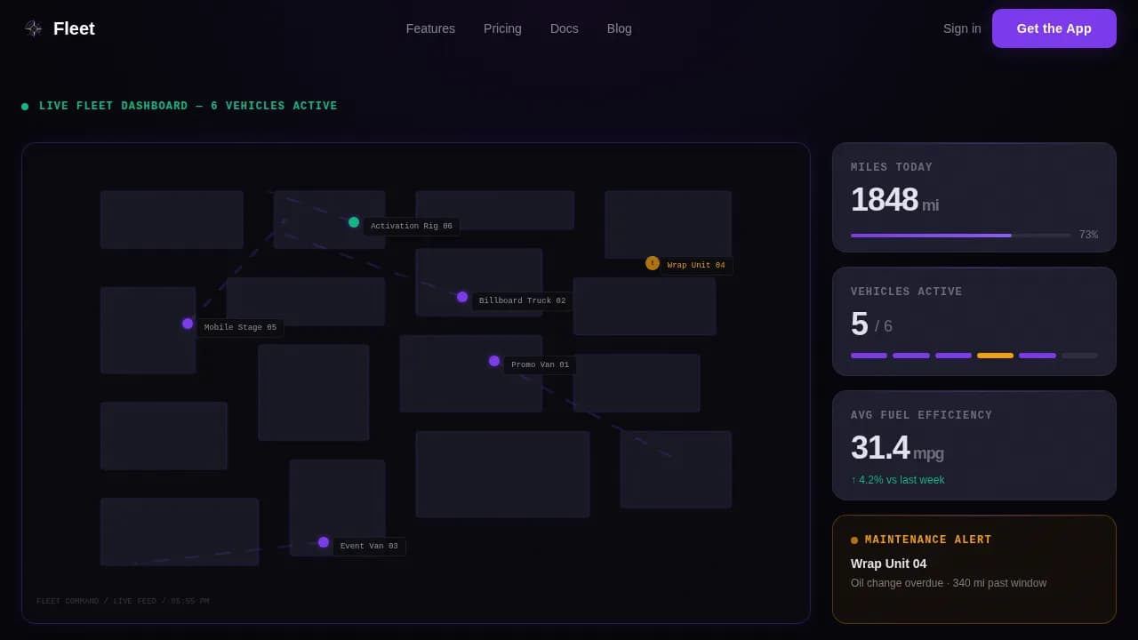 Fleet — Advanced Vehicle Management Landing Page Template