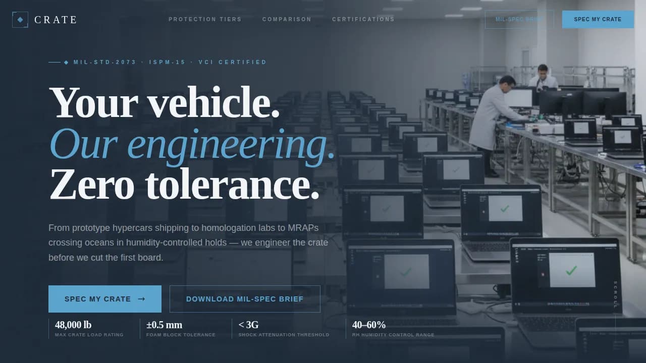 Crate - Engineered Vehicle Packaging Landing Page Template