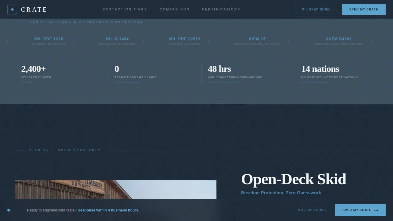 Crate - Engineered Vehicle Packaging Landing Page Template