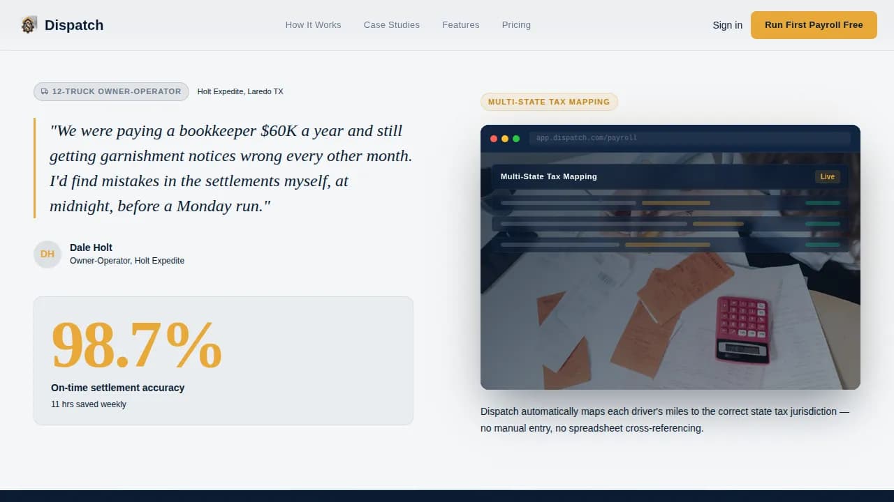 Dispatch - Powerful Freight Payroll Landing Page Template