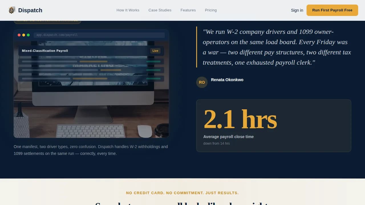 Dispatch - Powerful Freight Payroll Landing Page Template