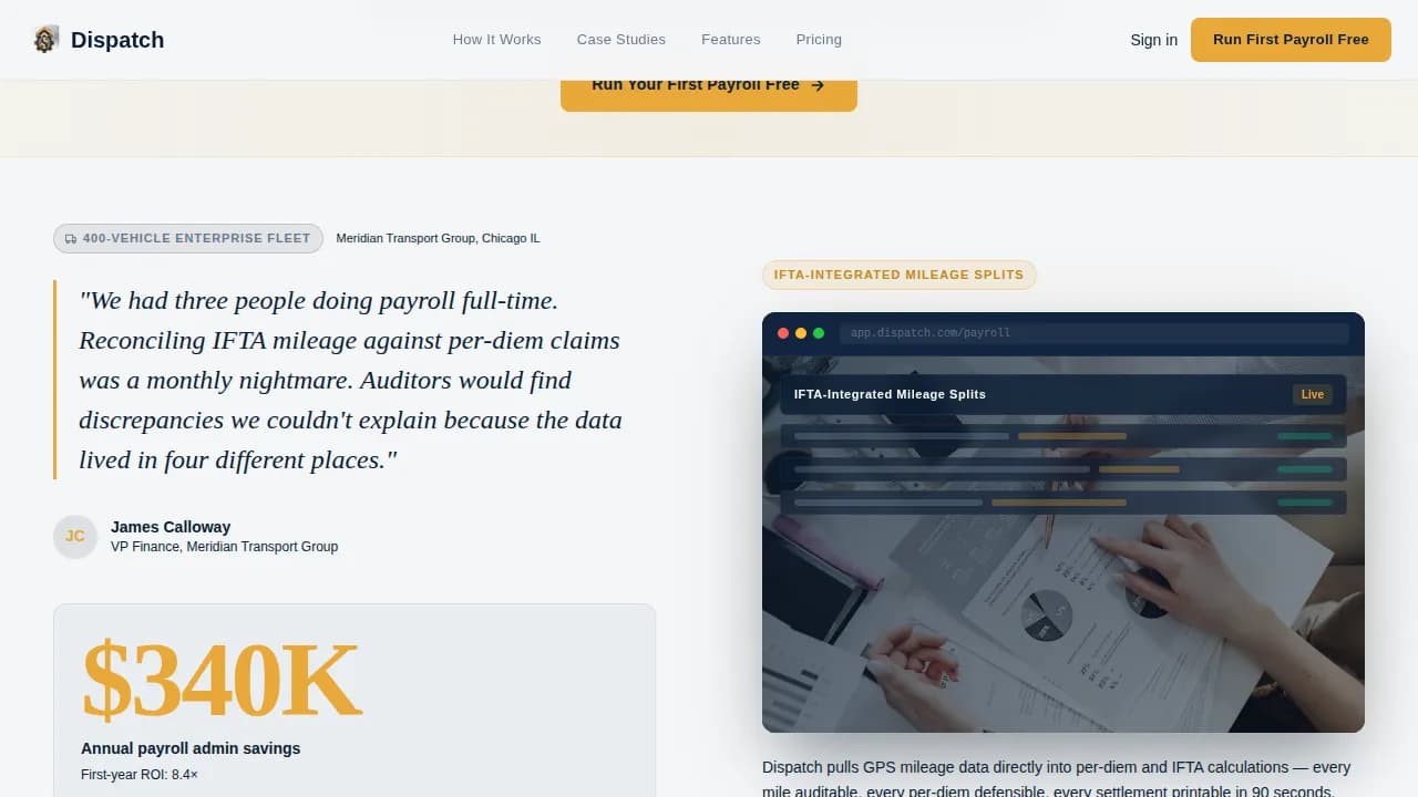 Dispatch - Powerful Freight Payroll Landing Page Template