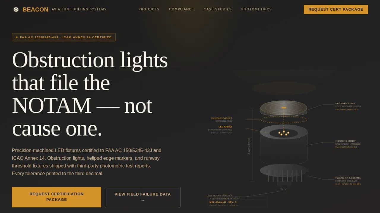 Beacon — Certified Aviation Equipment Landing Page Template