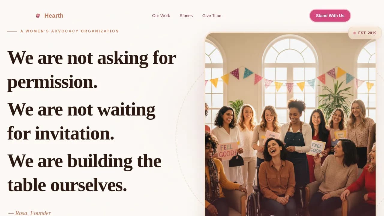 Hearth - Warm Community Advocacy Landing Page Template