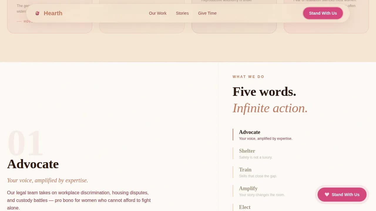 Hearth - Warm Community Advocacy Landing Page Template