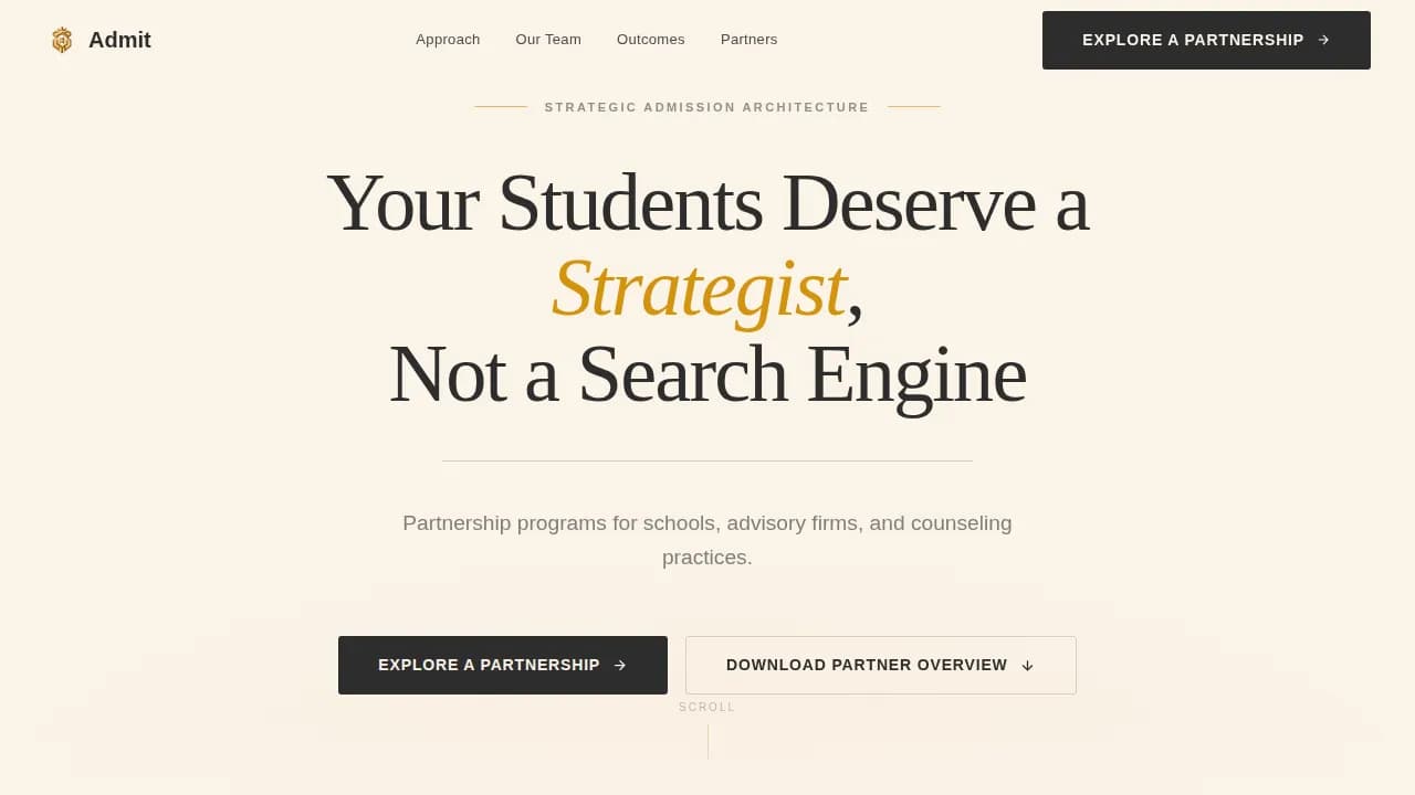 Admit — Strategic College Advising Landing Page Template