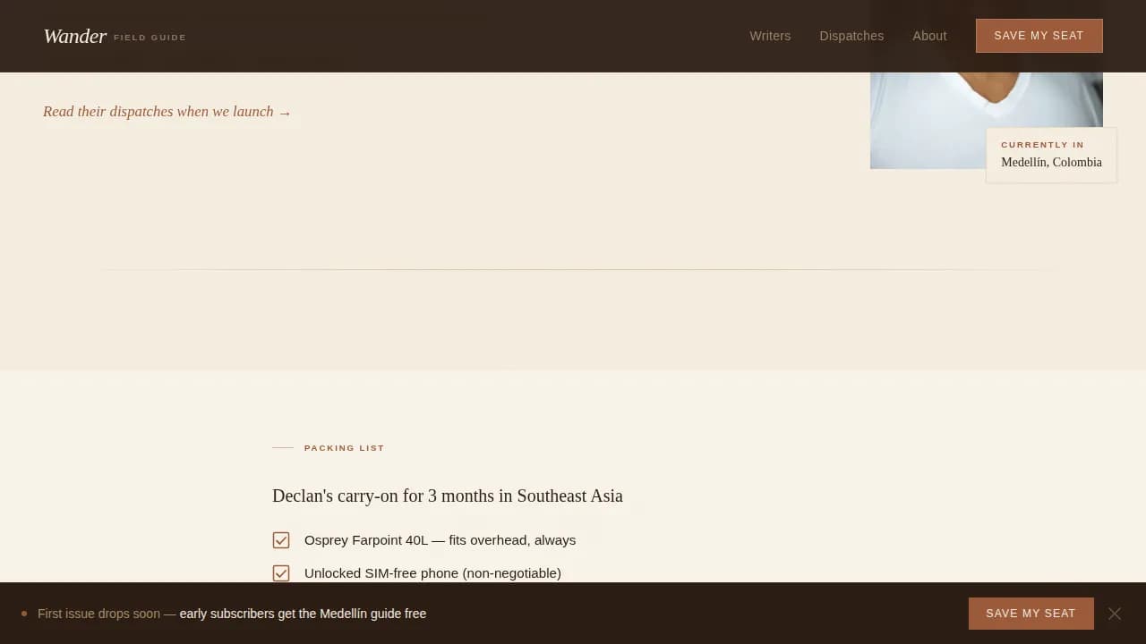 Wander — Immersive Travel Guidance Landing Page Template