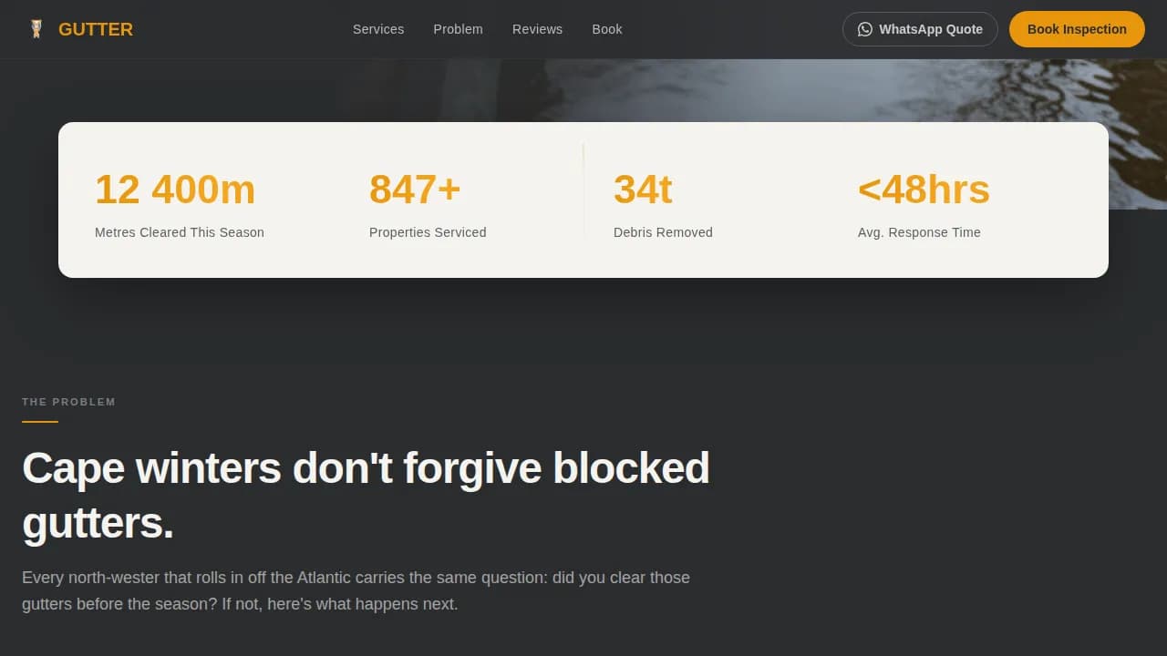 Gutter - Stats-First Booking Landing Page Template