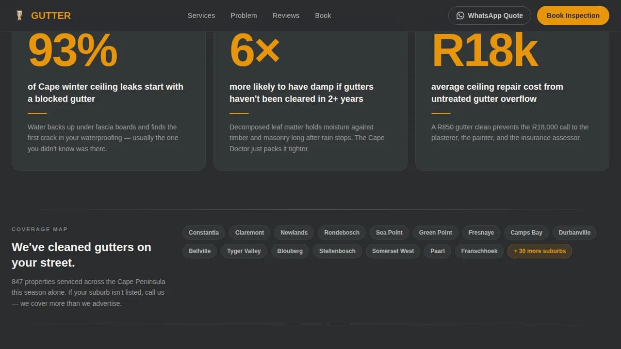 Gutter - Stats-First Booking Landing Page Template
