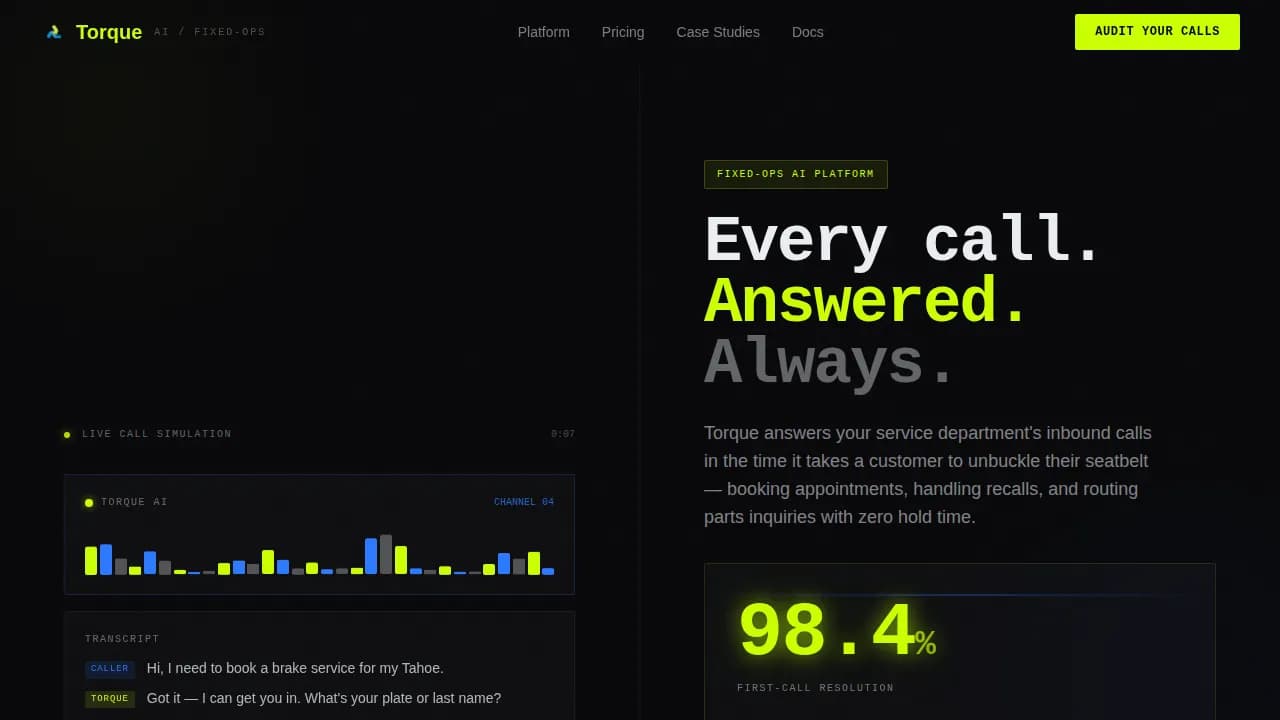 Torque — Intelligent Automotive Operations Landing Page Template