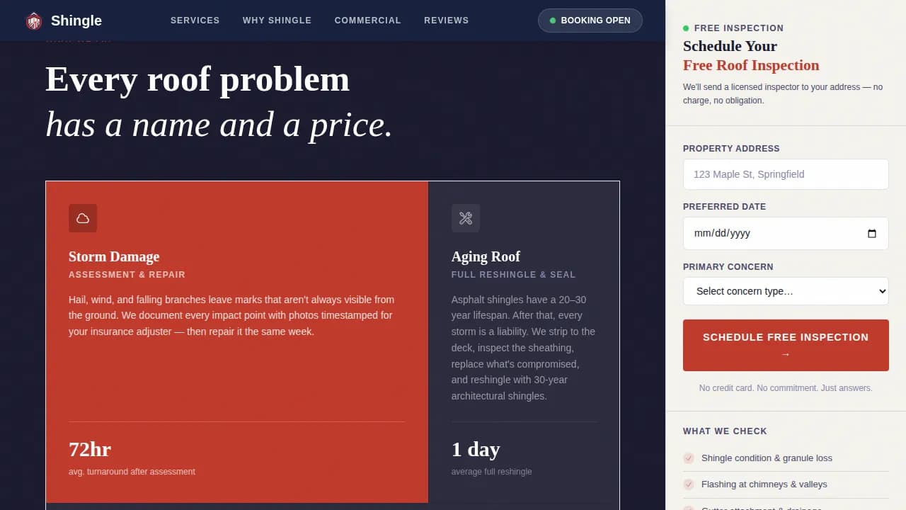 Shingle — Data-Driven Roofing Solutions Landing Page Template