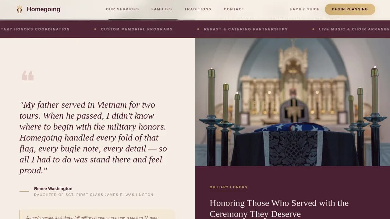 Homegoing — Compassionate Funeral Services Landing Page Template