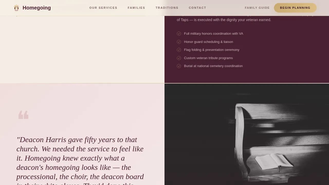 Homegoing — Compassionate Funeral Services Landing Page Template