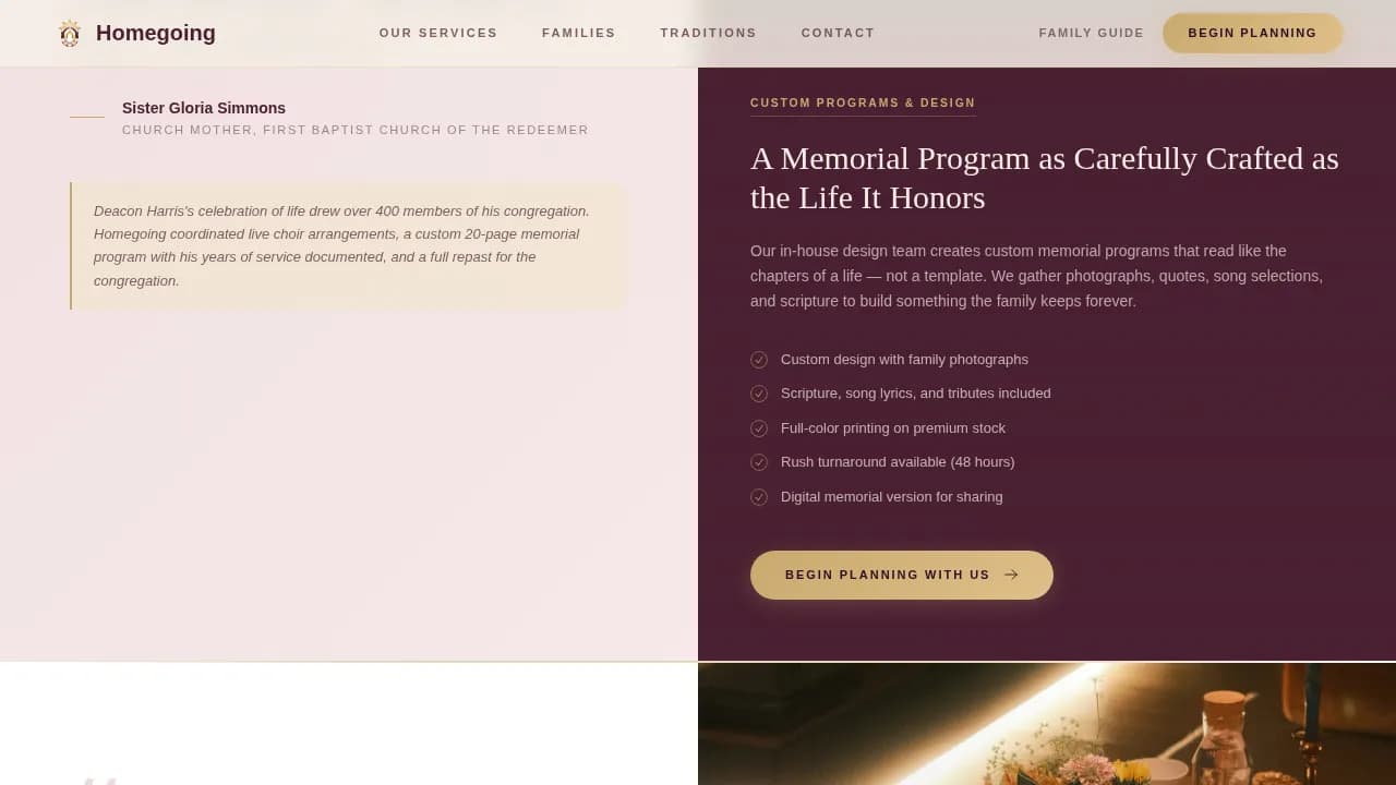 Homegoing — Compassionate Funeral Services Landing Page Template