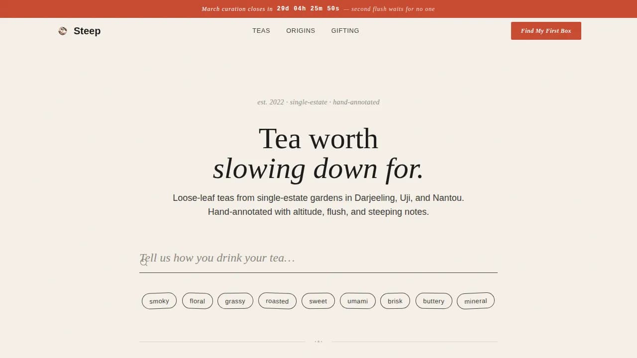 Infuse — Curated Tea Subscription Landing Page Template