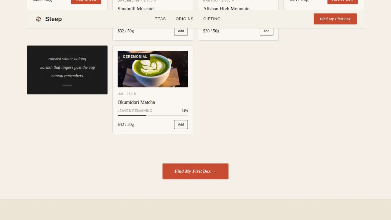 Infuse — Curated Tea Subscription Landing Page Template